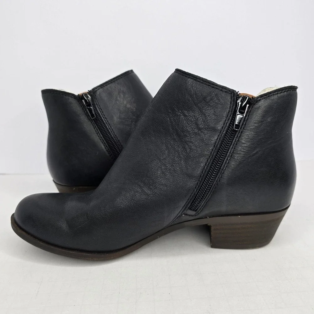 Lucky Brand Banterr2 Ankle Boots Womens Size 7.5 M Black Leather‎ Side Zip Shoes - Picture 6 of 12